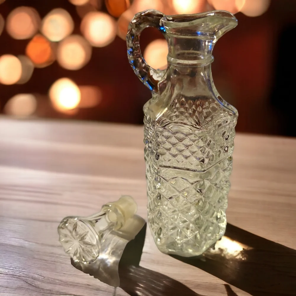 HP Vtg 60s Anchor Hocking Wexford Clear Glass Oil/Vinegar Cruet Bottle Decanter